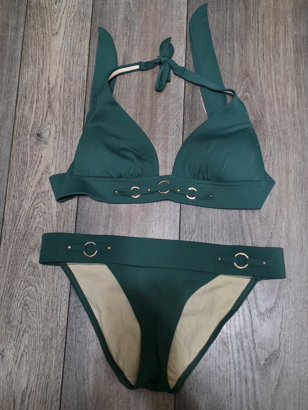 Victoria's Secret Emerald Green Halter Bikini with Gold Rings